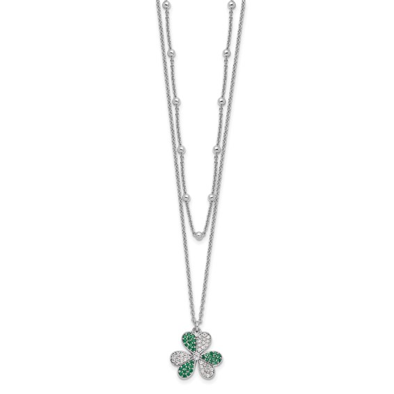 Sterling Silver Rhod-pltd CZ/Crystal Clover Beaded 16in w/2 in ext Necklace