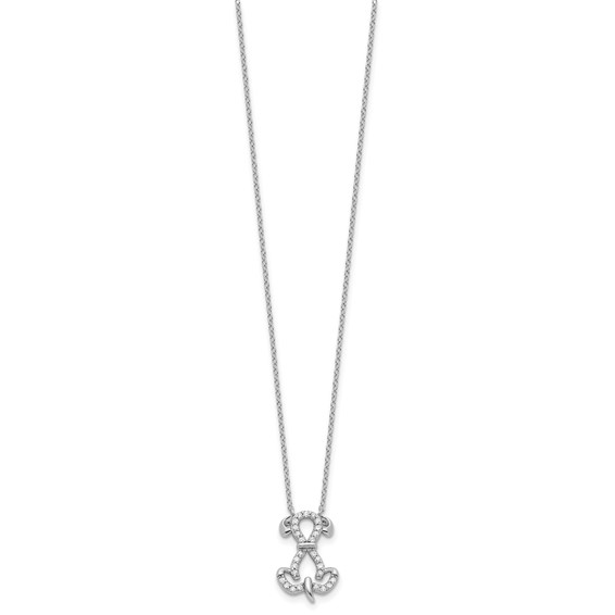 Sterling Silver Rhodium-plated  CZ Dog w/2IN Ext Necklace