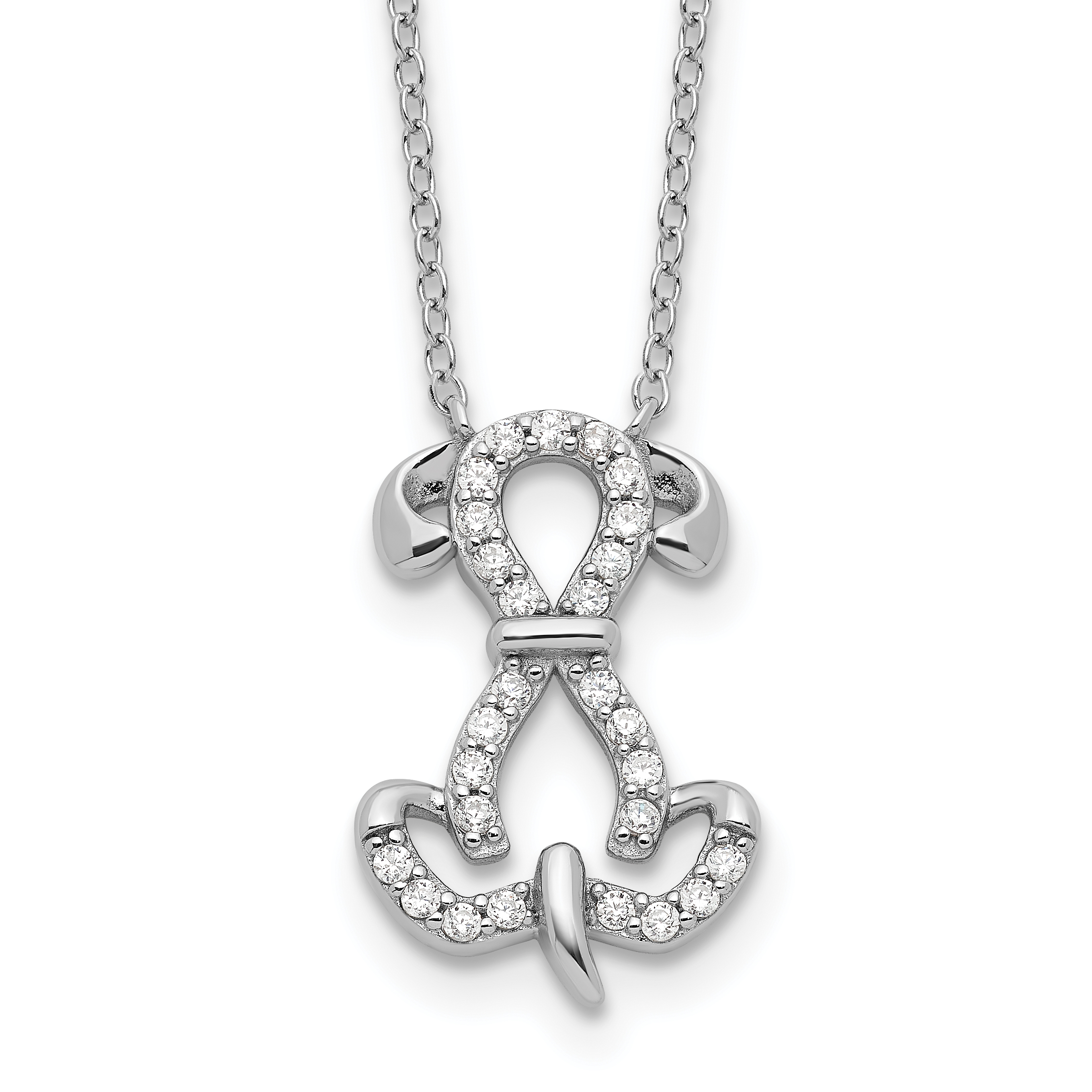 Sterling Silver Rhodium-plated  CZ Dog w/2IN Ext Necklace (QG6681-18)