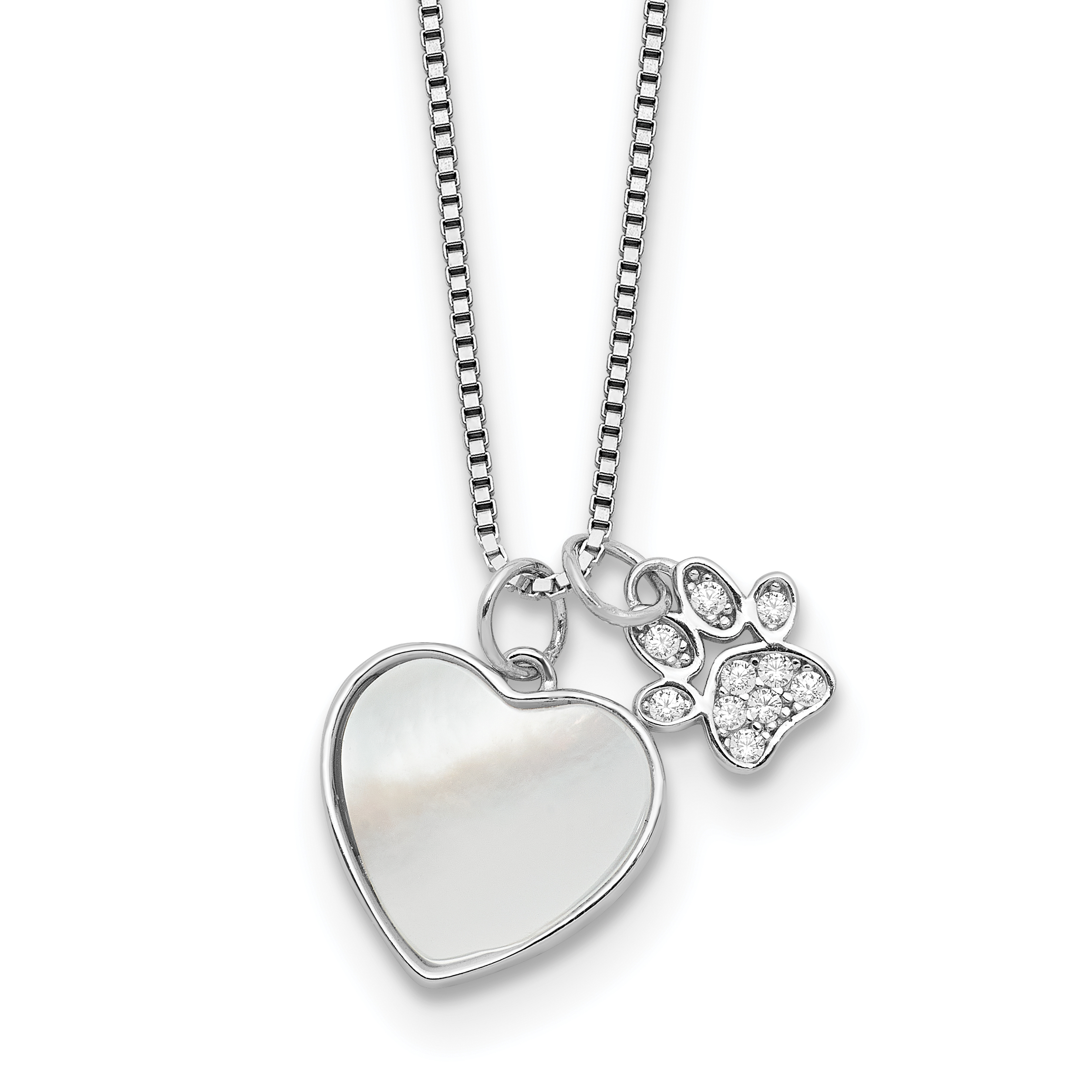 Sterling Silver Rhod-plated MOP/CZ Paw w/2IN Ext Necklace (QG6684-18)