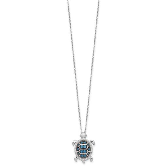 Sterling Silver Rhodium-plated and Black Rhodium CZ Turtle 16 inch with a 2 inch extention Necklace