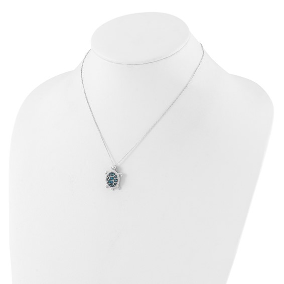 Sterling Silver Rhodium-plated and Black Rhodium CZ Turtle 16 inch with a 2 inch extention Necklace