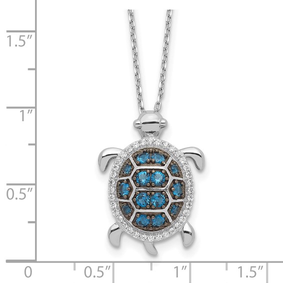 Sterling Silver Rhodium-plated and Black Rhodium CZ Turtle 16 inch with a 2 inch extention Necklace