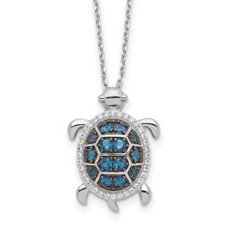 Sterling Silver Rhodium-plated and Black Rhodium CZ Turtle 16 inch with a 2 inch extention Necklace