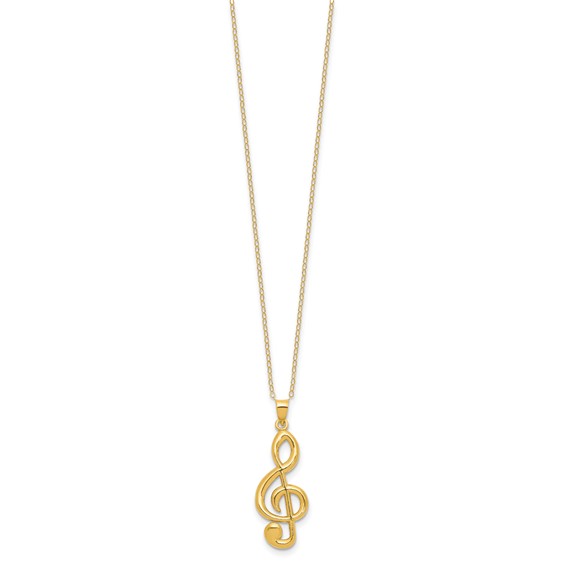 Sterling Silver Gold-tone 16in w/2in ext. Treble Clef Necklace