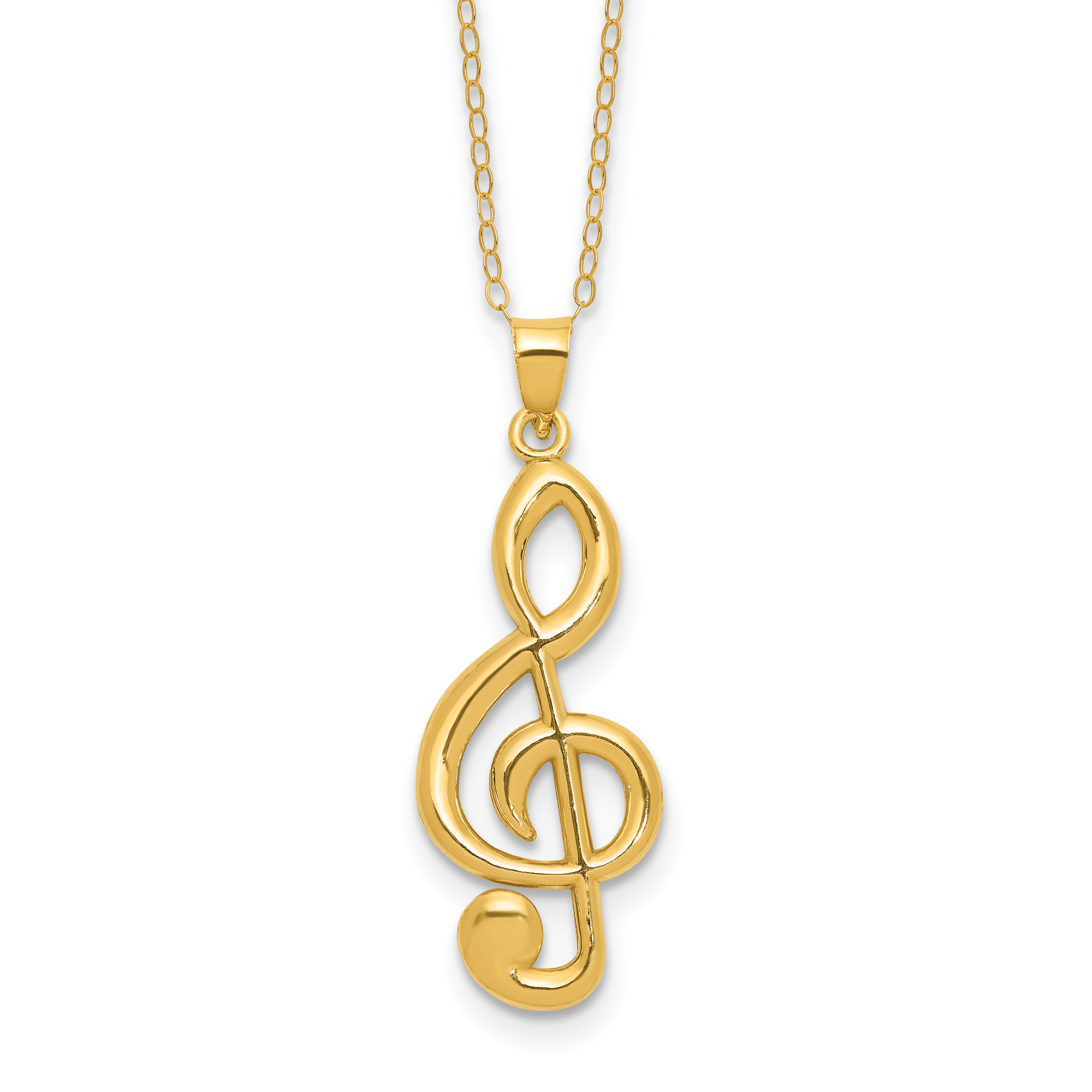 Sterling Silver Gold-tone 16in w/2in ext. Treble Clef Necklace (QG6688GP-16)