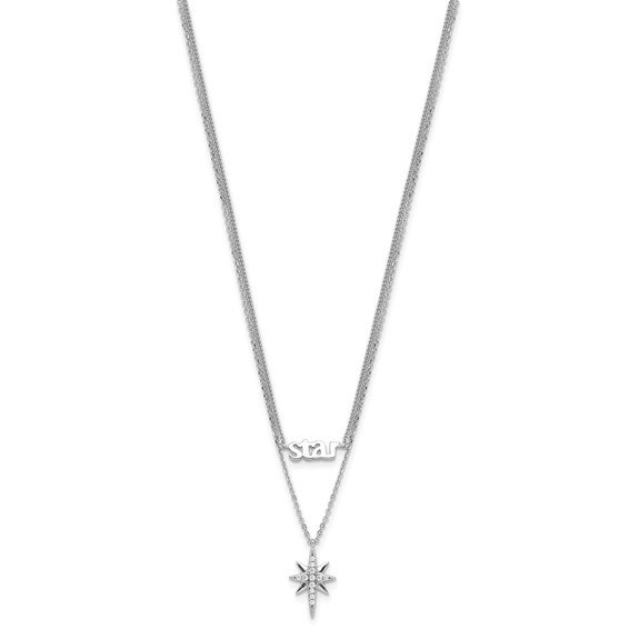 Sterling Silver Rhod-plate STAR CZ w/2IN Ext Layer Necklace