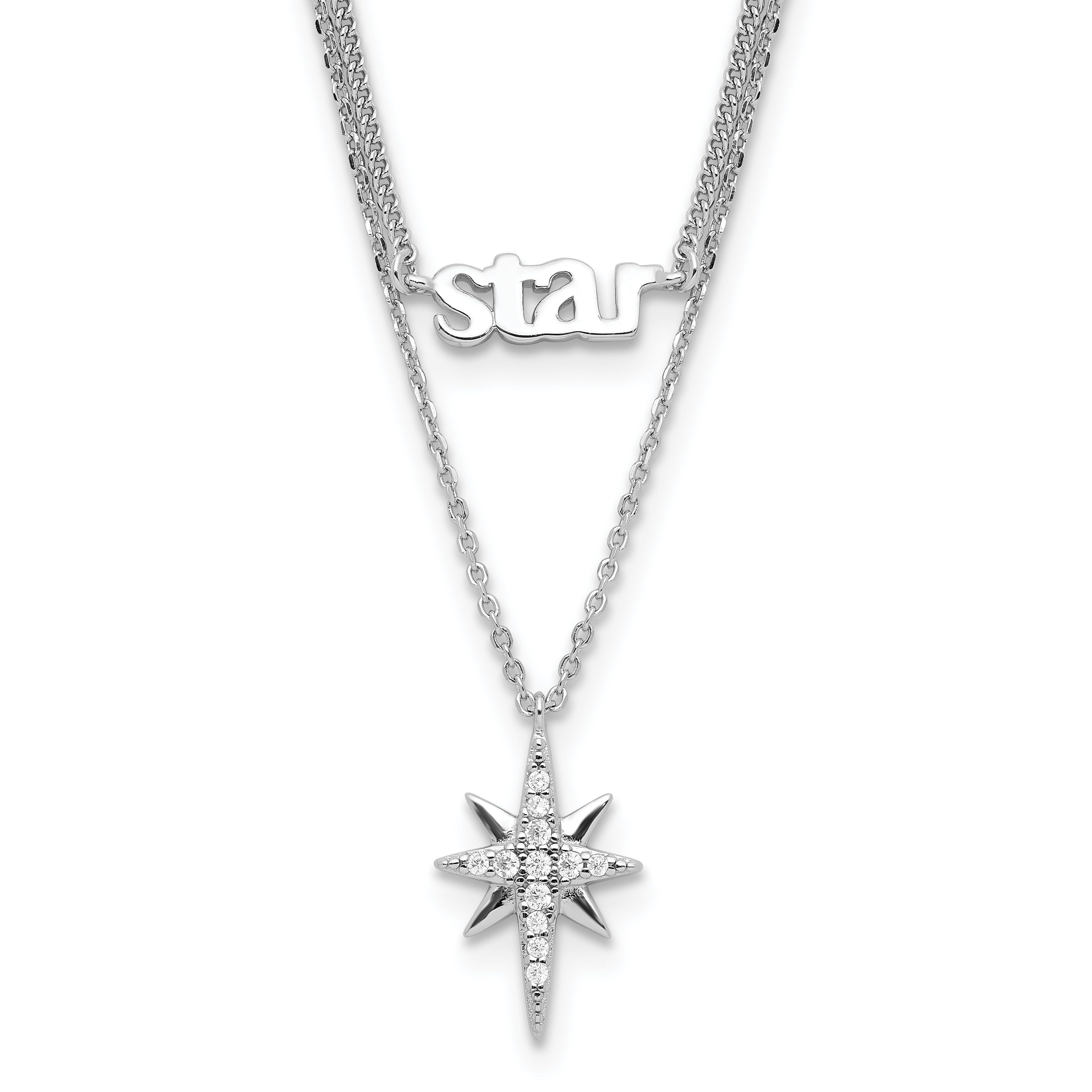 Sterling Silver Rhod-plate STAR CZ w/2IN Ext Layer Necklace (QG6690-18)