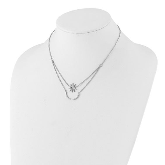 Pure Fire Sterling Silver Rhodium-plated Two Strand CZ Star 16in 1.5in ext