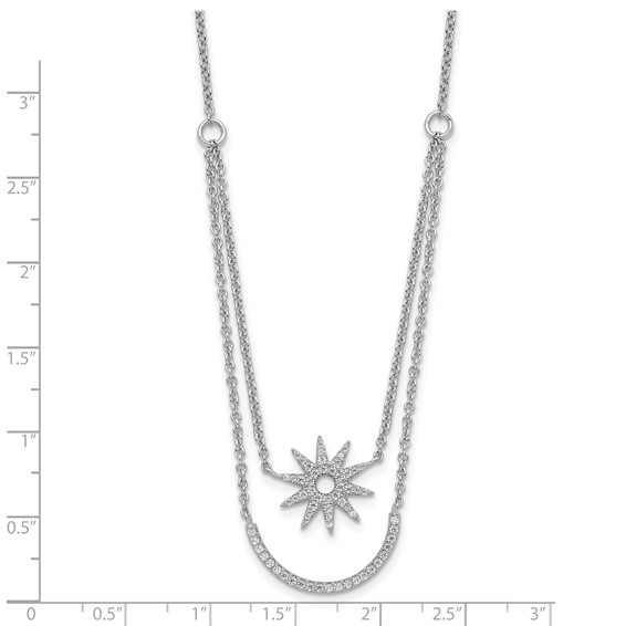 Pure Fire Sterling Silver Rhodium-plated Two Strand CZ Star 16in 1.5in ext