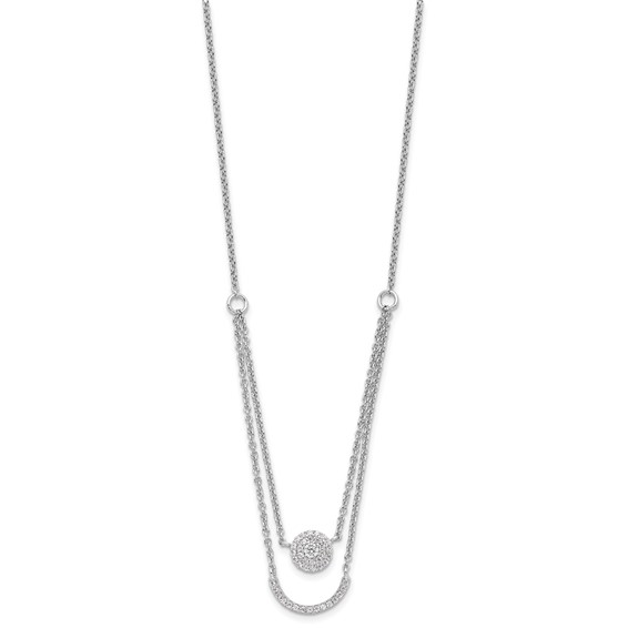 Pure Fire Sterling Silver Rhod-plated Two Strand CZ Circle 16in 1.5in ext N