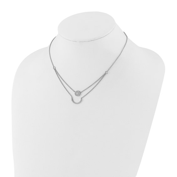 Pure Fire Sterling Silver Rhod-plated Two Strand CZ Circle 16in 1.5in ext N