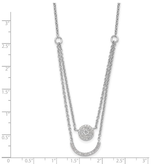 Pure Fire Sterling Silver Rhod-plated Two Strand CZ Circle 16in 1.5in ext N