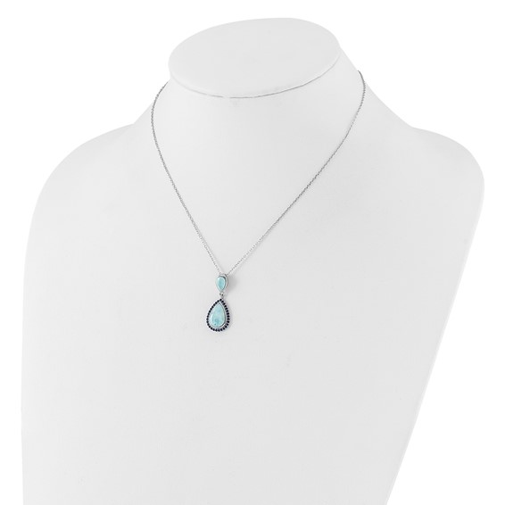 Sterling Silver RH-plated Blue CZ and Larimar 16in w/2in ext Necklace