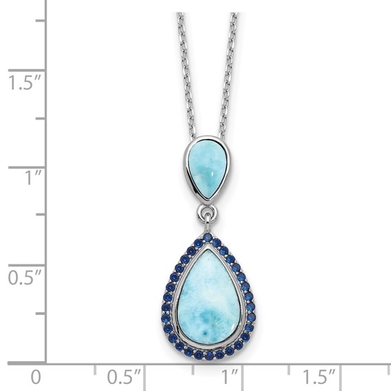 Sterling Silver RH-plated Blue CZ and Larimar 16in w/2in ext Necklace