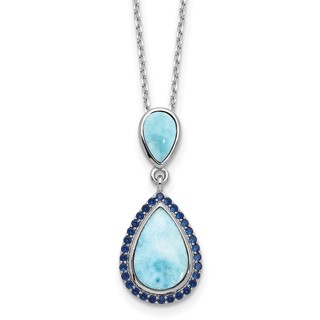 Sterling Silver RH-plated Blue CZ and Larimar 16in w/2in ext Necklace