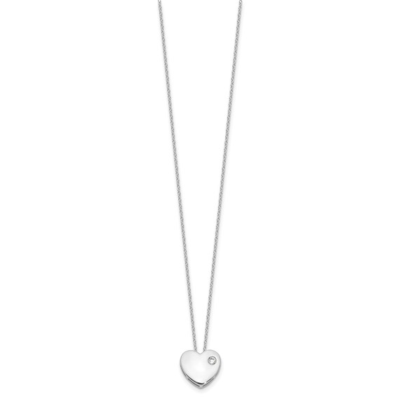 Sterling Silver RH-plated CZ Heart 18in Necklace and Post Earring Set