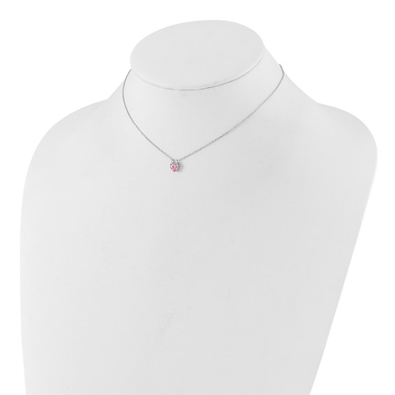 Sterling Silver Rhodium-plated Polished Pink CZ Heart Children's 13in w/2in Ext. Necklace & Stud Earring Set