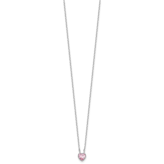 Sterling Silver Rhodium-plated Polished Pink CZ Heart Children's 13in w/2in Ext. Necklace & Stud Earring Set