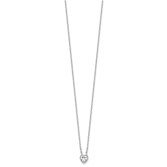 Sterling Silver Rhodium-plated Polished CZ Heart Children's 13in w/2in Ext. Necklace & Stud Earring Set