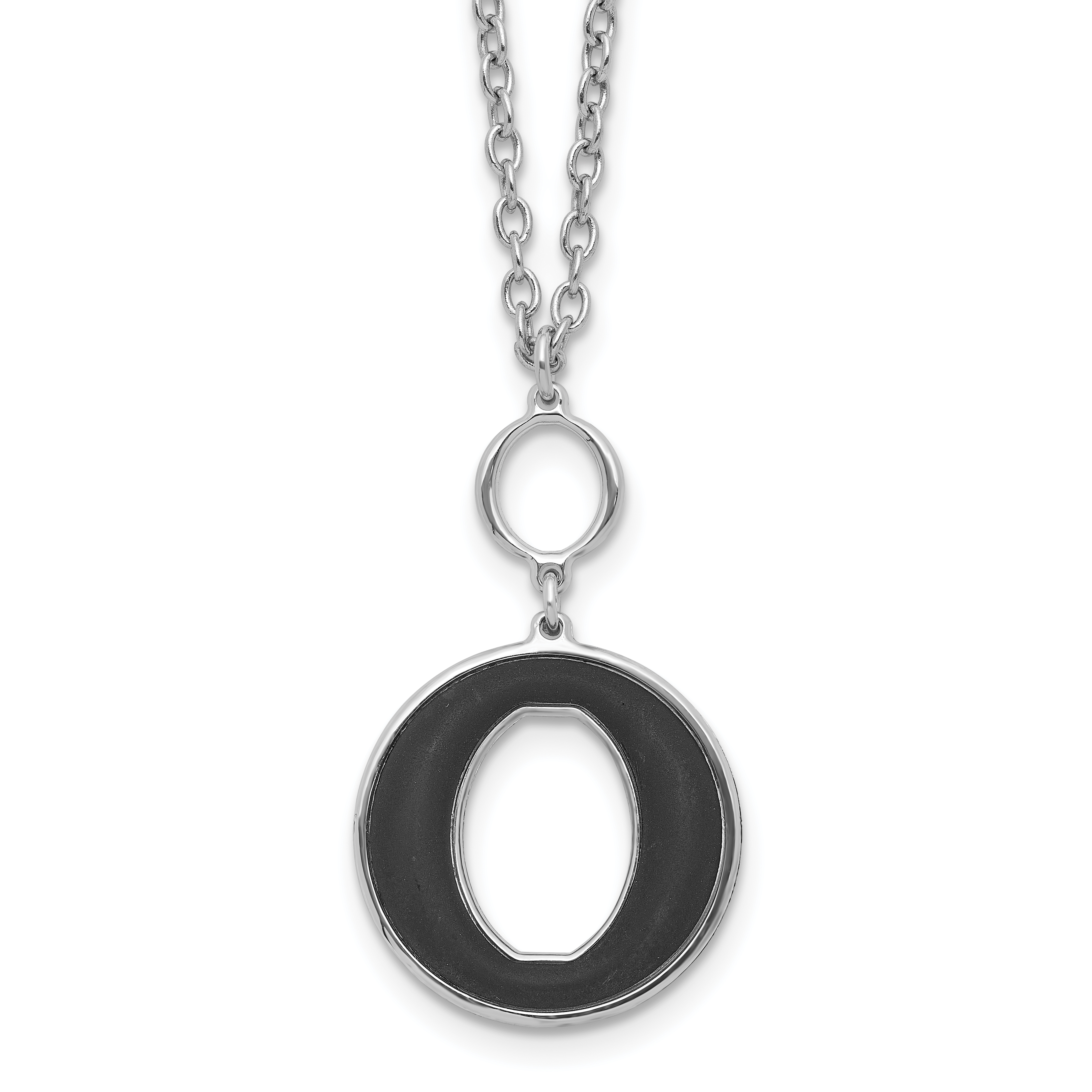 Sterling Silver Rhodium-plated 18in w/2in ext  Black Enamel Circle Necklace (QG6710-18)