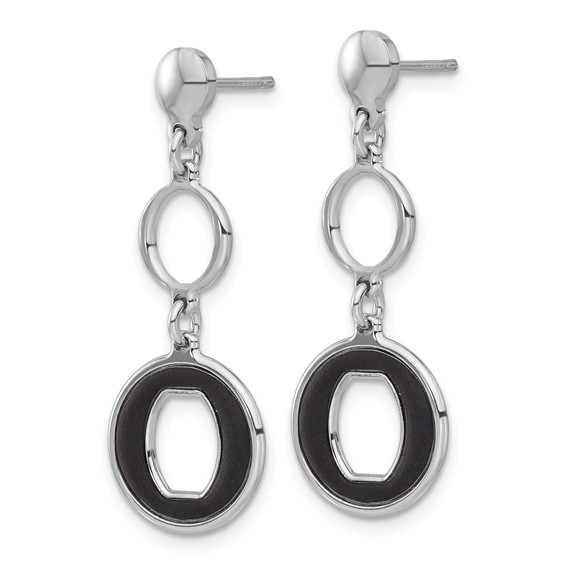 Sterling Silver Rhodium-plated Polished Black Circle Post Dangle Earrings