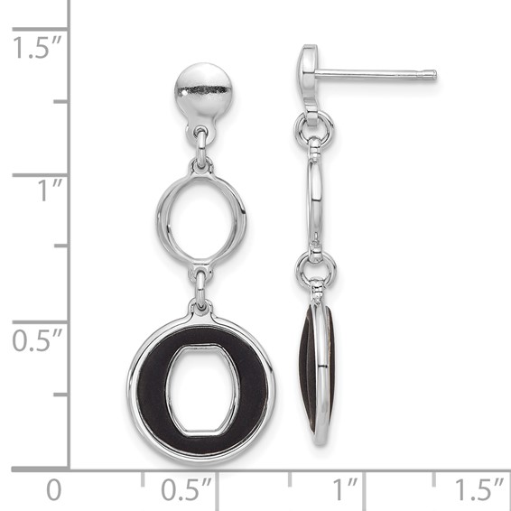 Sterling Silver Rhodium-plated Polished Black Circle Post Dangle Earrings