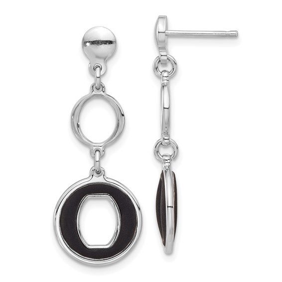Sterling Silver Rhodium-plated Polished Black Circle Post Dangle Earrings