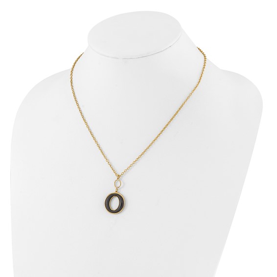 Sterling Silver Gold-plated 18in w/2in ext Black Enamel Circle Necklace