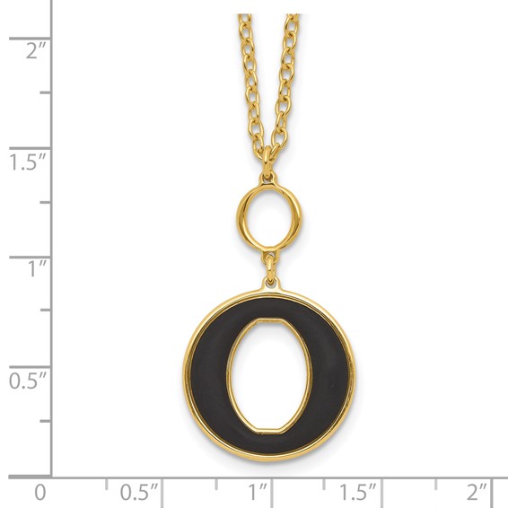 Sterling Silver Gold-plated 18in w/2in ext Black Enamel Circle Necklace