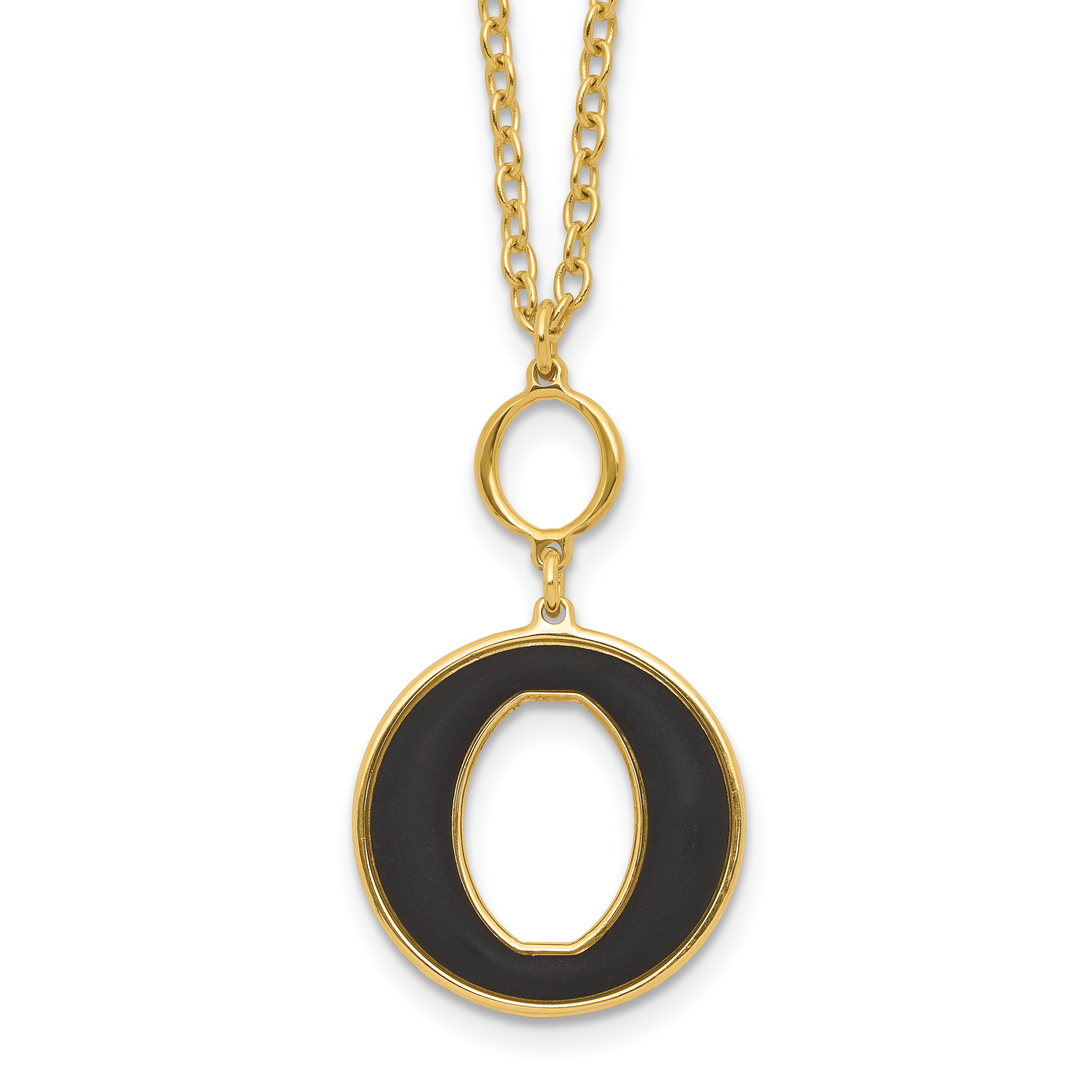 Sterling Silver Gold-plated 18in w/2in ext Black Enamel Circle Necklace (QG6710GP-18)