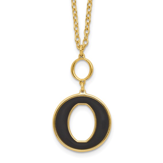 Sterling Silver Gold-plated 18in w/2in ext Black Enamel Circle Necklace