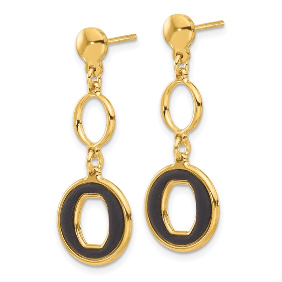 Sterling Silver Gold-plated Polished Black Circle Post Dangle Earrings