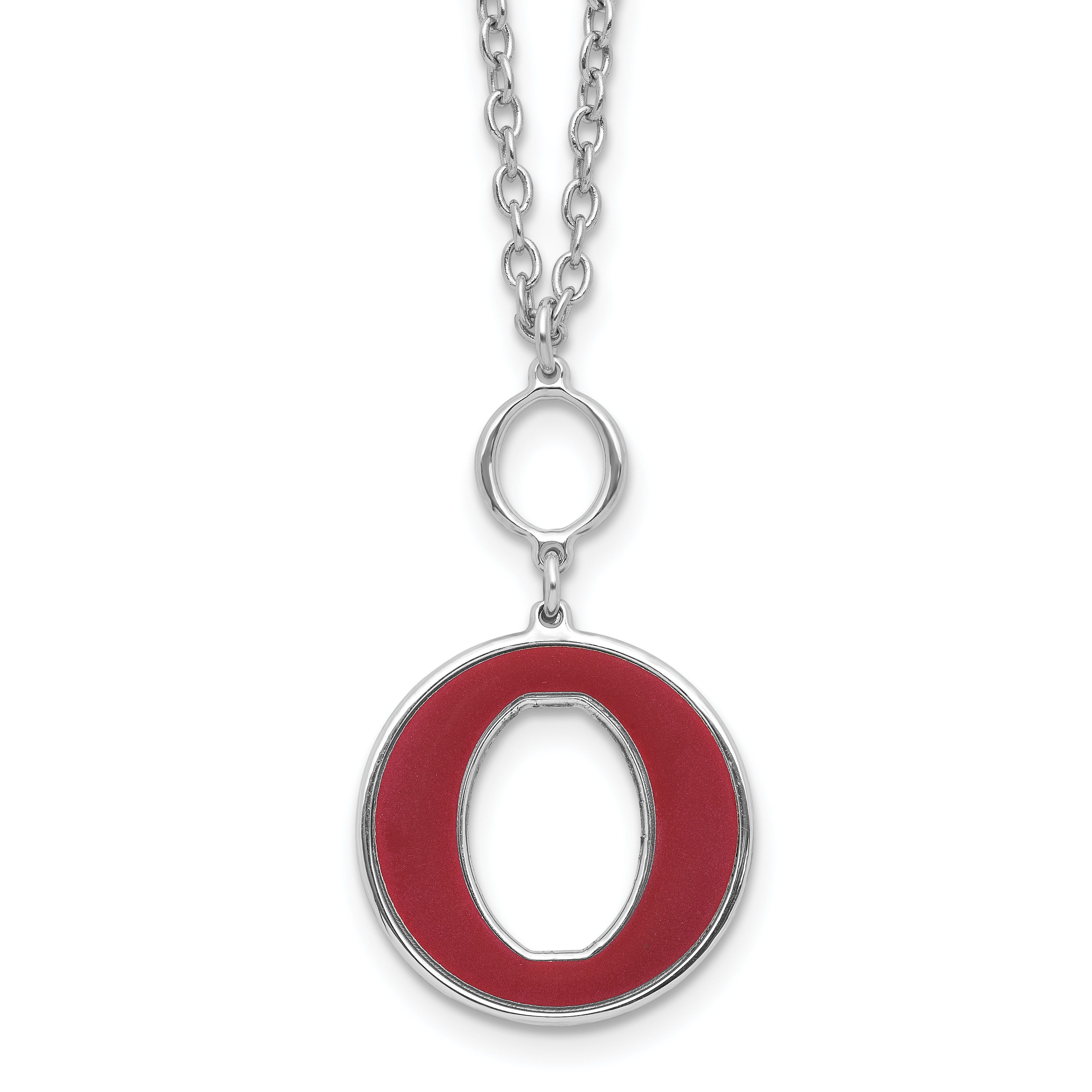Sterling Silver Rhodium-plated 18in w/2in ext Red Enamel Circle Necklace (QG6711-18)