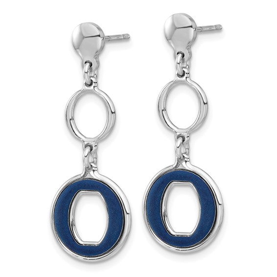 Sterling Silver Rhodium-plated Polished Blue Circle Post Dangle Earrings