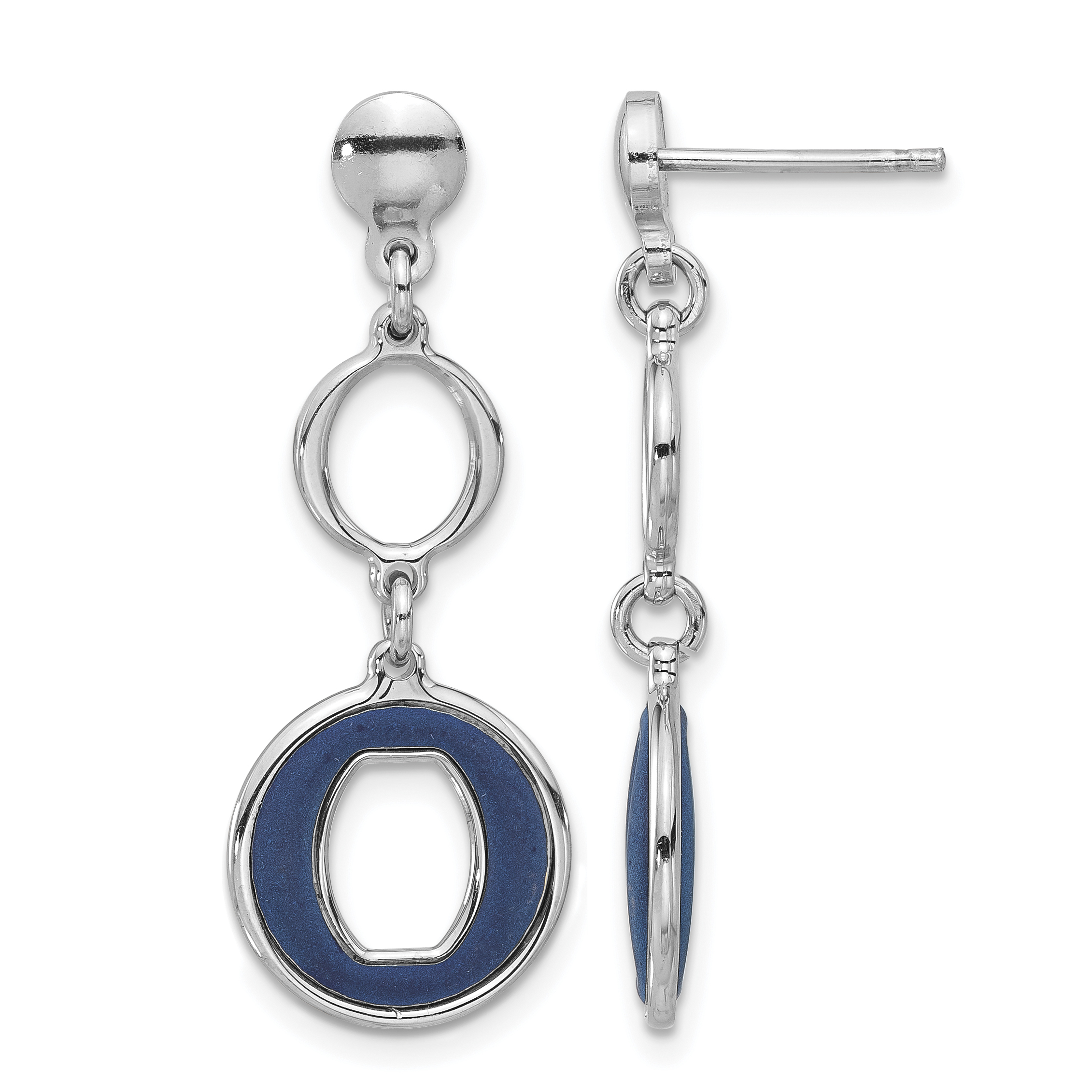 Sterling Silver Rhodium-plated Polished Blue Circle Post Dangle Earrings (QG6712E)