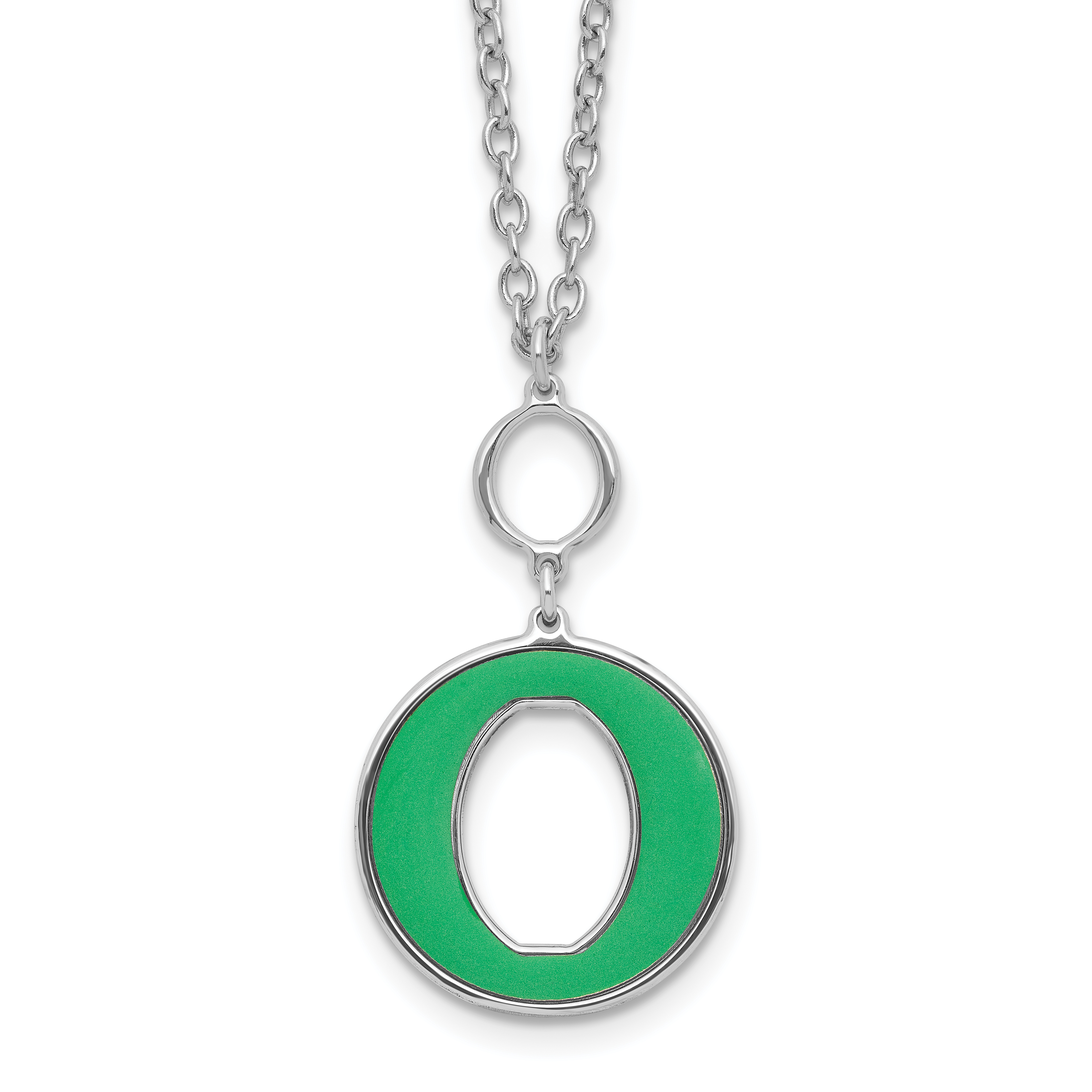 Sterling Silver Rhodium-plated 18in w/2in ext Green Enamel Circle Necklace (QG6713-18)