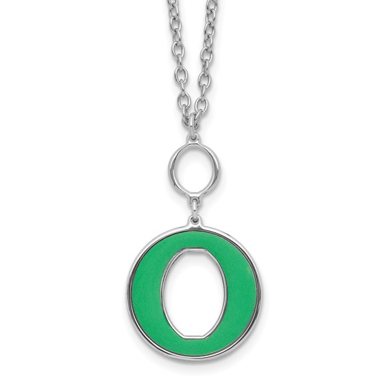 Sterling Silver Rhodium-plated 18in w/2in ext Green Enamel Circle Necklace