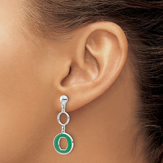 Sterling Silver Rhodium-plated Polished Green Circle Post Dangle Earrings