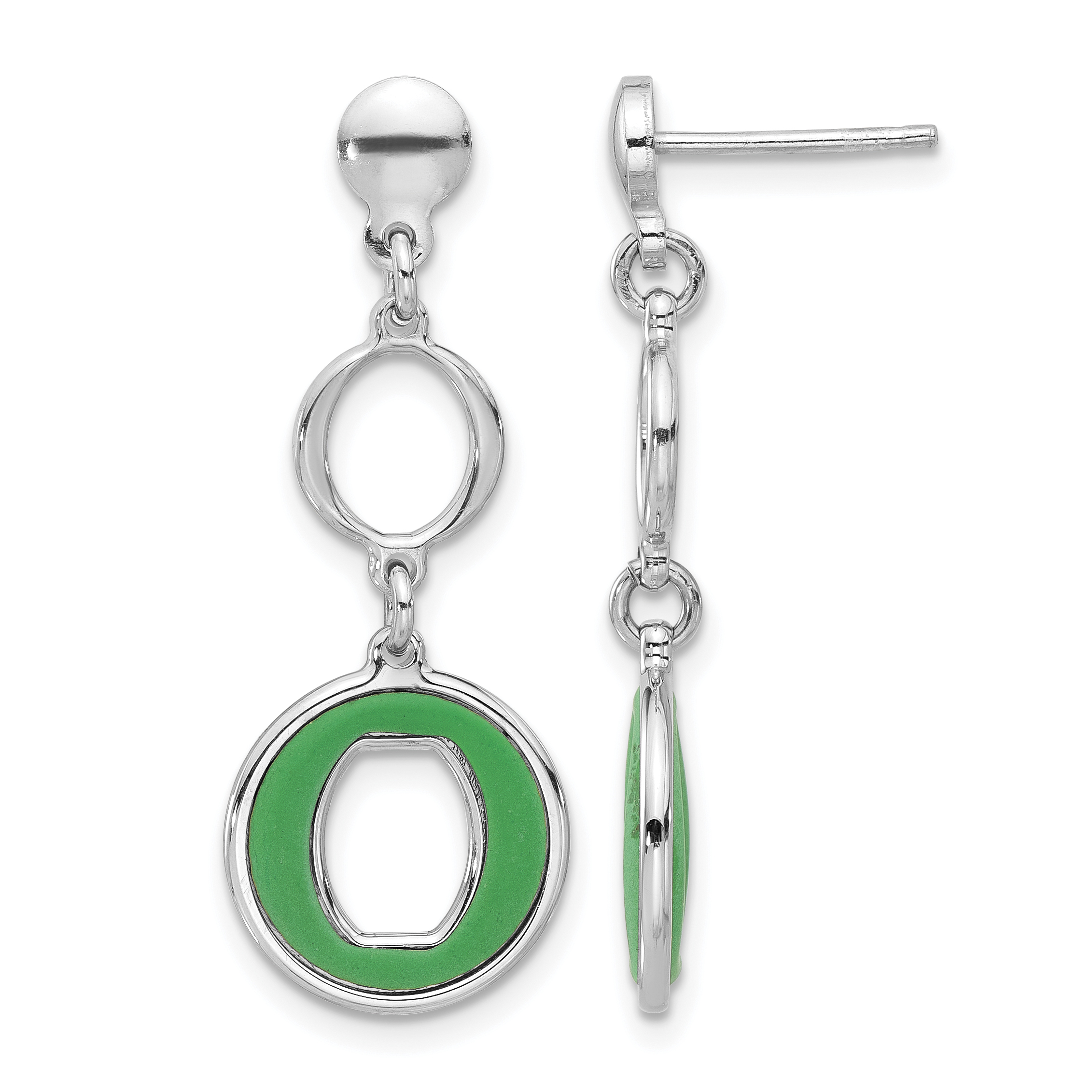 Sterling Silver Rhodium-plated Polished Green Circle Post Dangle Earrings (QG6713E)