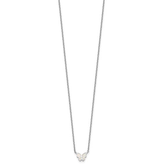 Sterling Silver RH-pl Cr.Opal Butterfly 16in Necklace w/2in ext/Earring Set