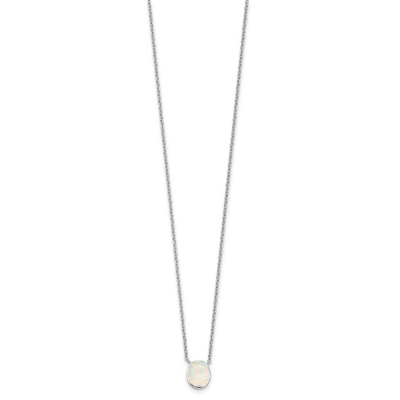 Sterling Silver RH-pl Cr.Opal Oval 16in Necklace w/1.75 ext/Earring Set