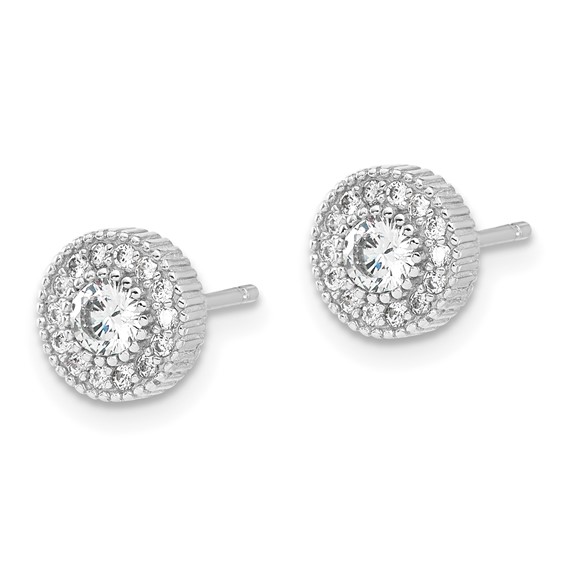 Sterling Silver RH-plated CZ Post Earrings and 16in Necklace w/2in ext Set