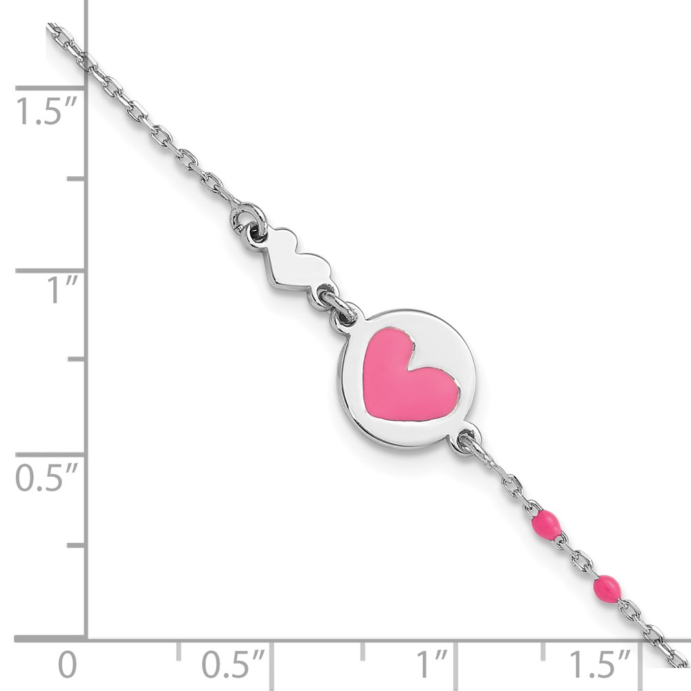 Sterling Silver Polished Pink Enamel Heart Children's 6in Bracelet (QG6725-6)