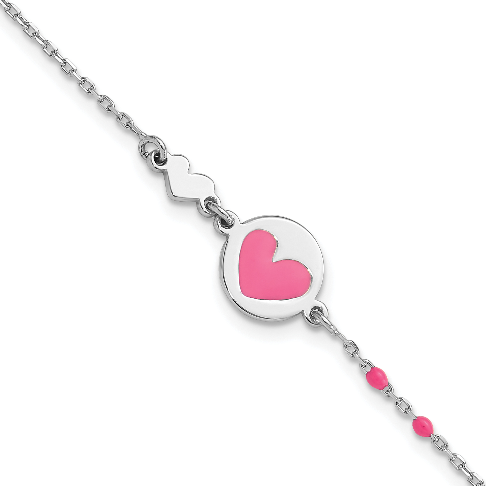 Sterling Silver Polished Pink Enamel Heart Children's 6in Bracelet (QG6725-6)