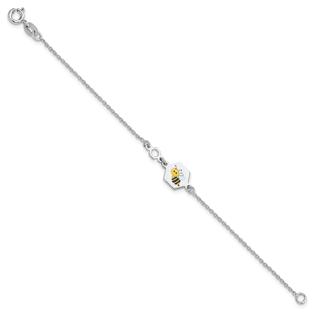 Sterling Silver Polished Enameled Bee 6in Children's Bracelet (QG6728-6)