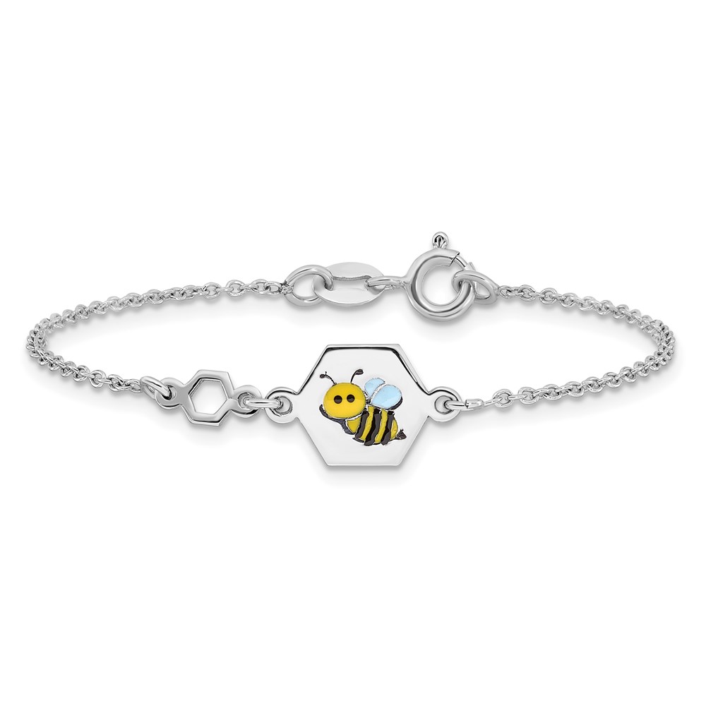 Sterling Silver Polished Enameled Bee 6in Children's Bracelet (QG6728-6)