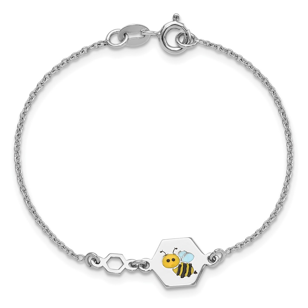 Sterling Silver Polished Enameled Bee 6in Children's Bracelet (QG6728-6)