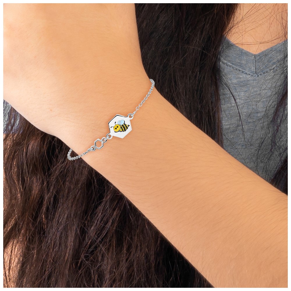 Sterling Silver Polished Enameled Bee 6in Children's Bracelet (QG6728-6)