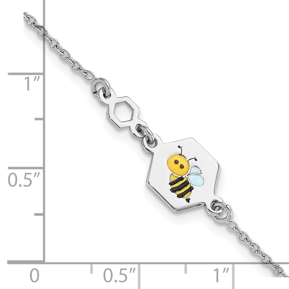 Sterling Silver Polished Enameled Bee 6in Children's Bracelet (QG6728-6)